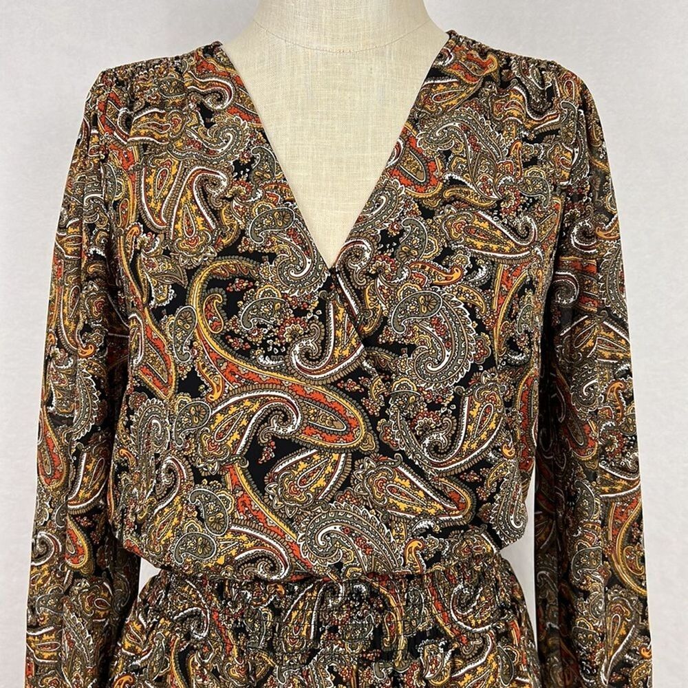 Michael Kors Paisley Boho Dress Smocked Waist Ruffle Hem Rustic Romance Size S - Picture 3 of 15